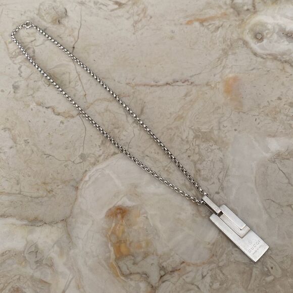Gucci “G” Solid 925 Sterling Silver Pendant & 16” Sterling Silver Rolo Chain - Picture 4 of 11